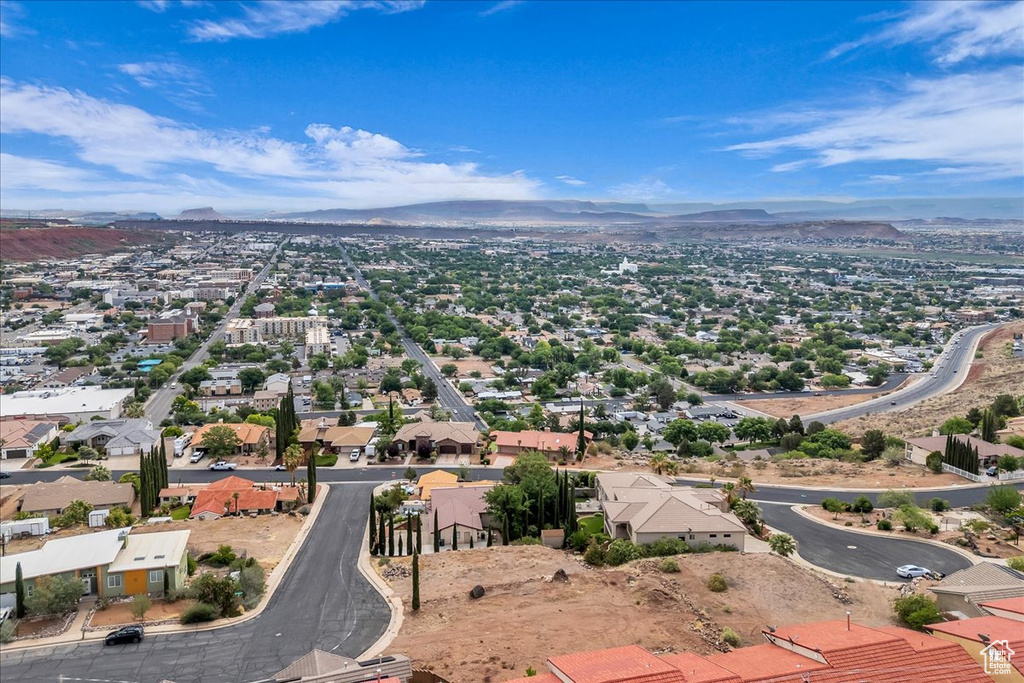Aerial perspective of suburban area with mountains