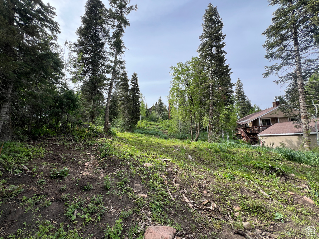 View of yard with a deck