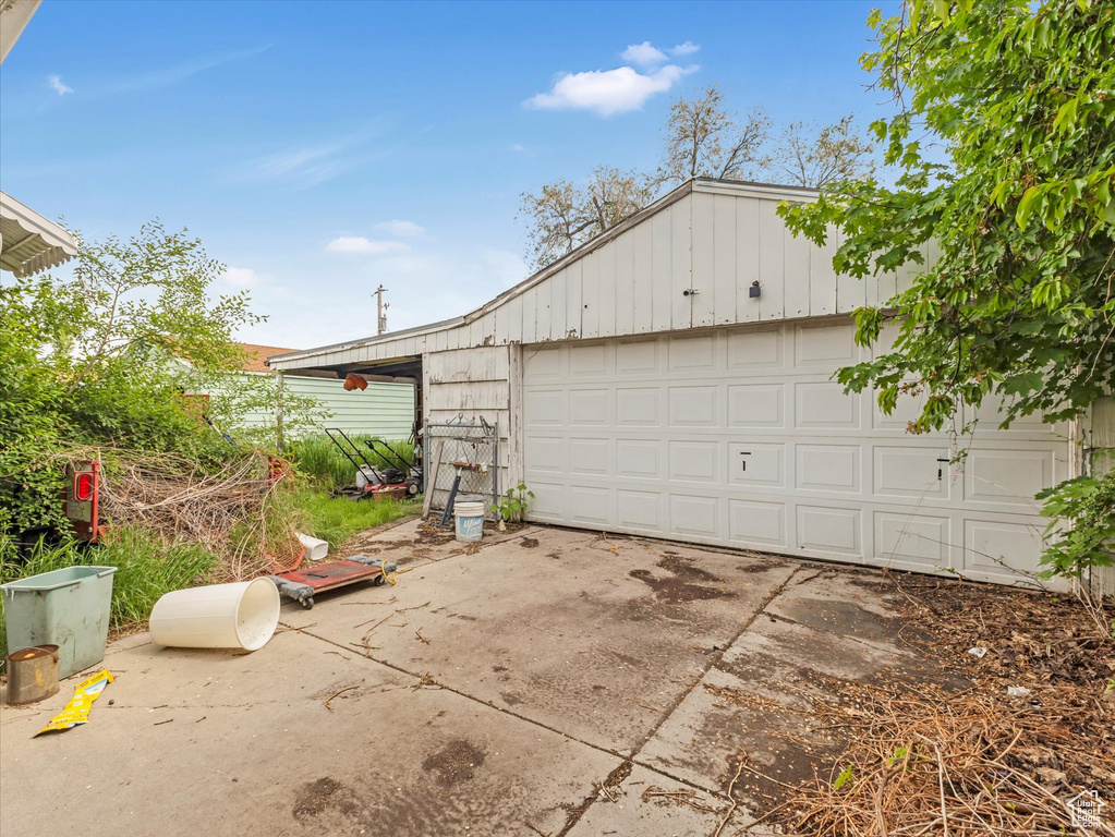 View of detached garage