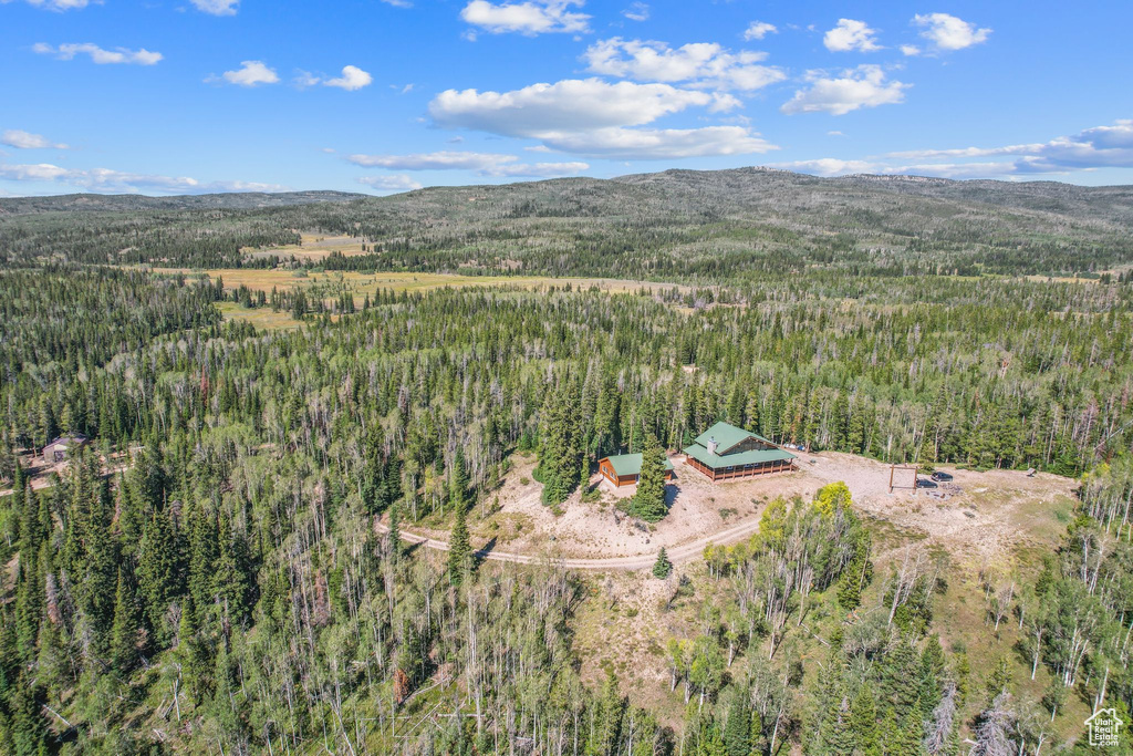 View of property location featuring a forest and a mountain backdrop