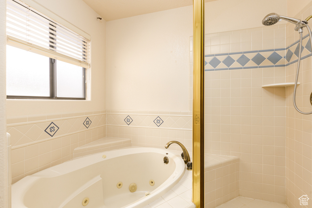 Full bathroom with a stall shower and a jetted tub