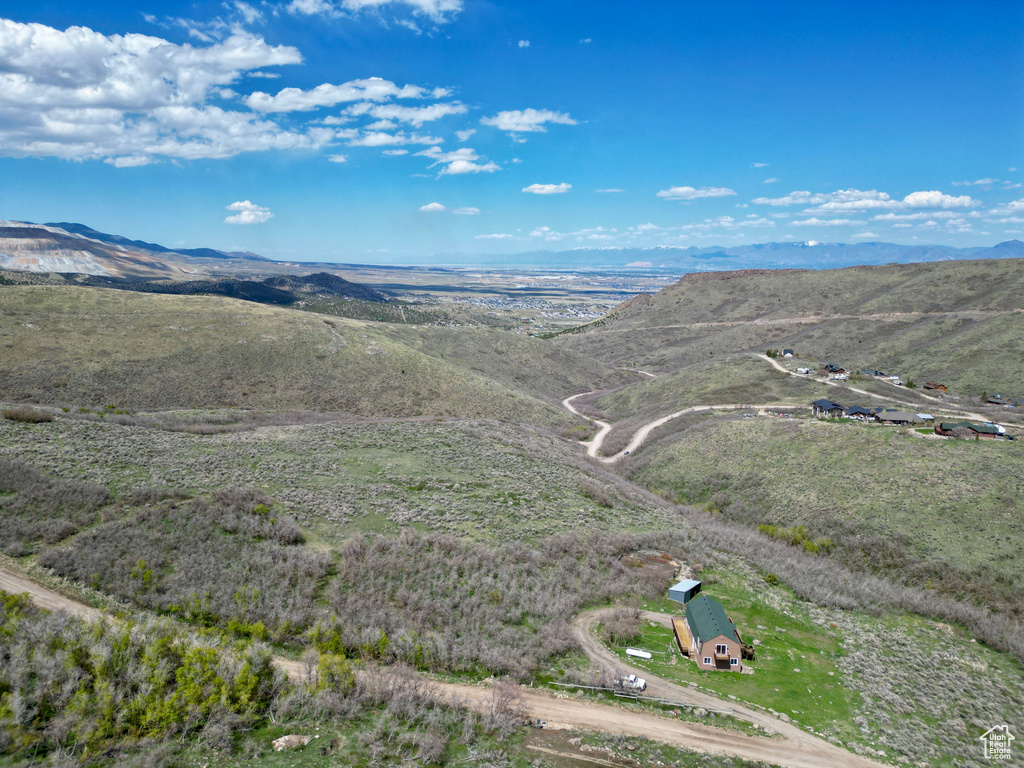 Drone / aerial view of a mountain backdrop