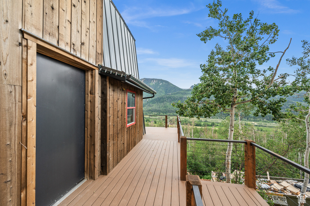 Wooden deck with a mountain view