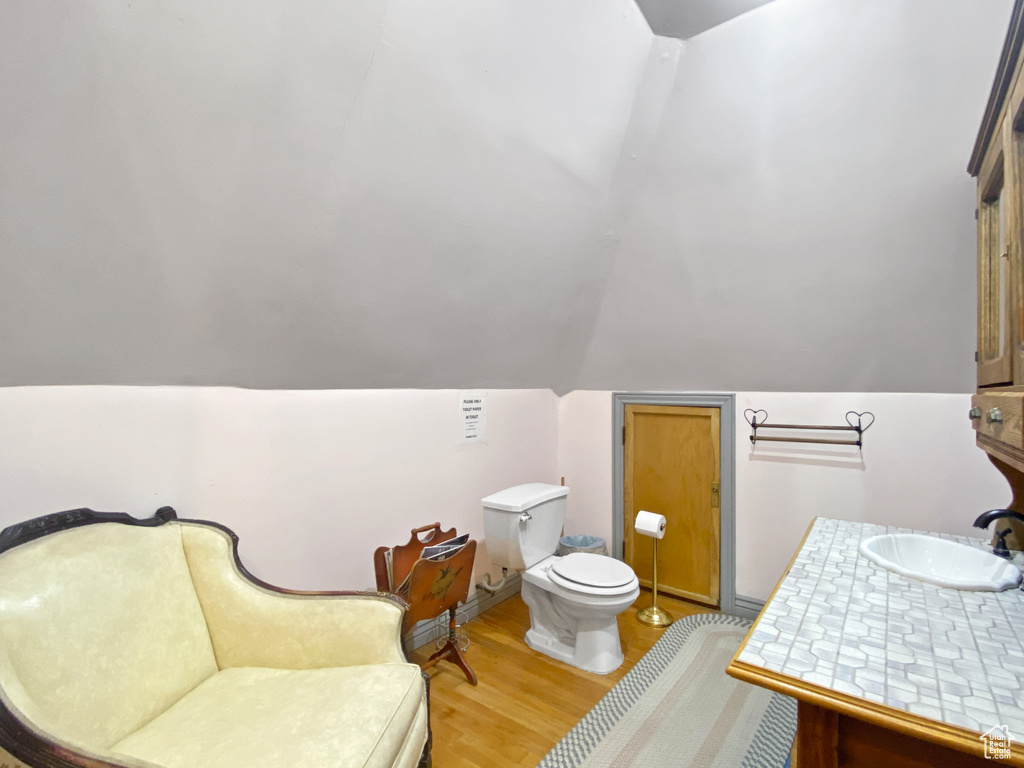 Bathroom featuring a sink, wood finished floors, and toilet