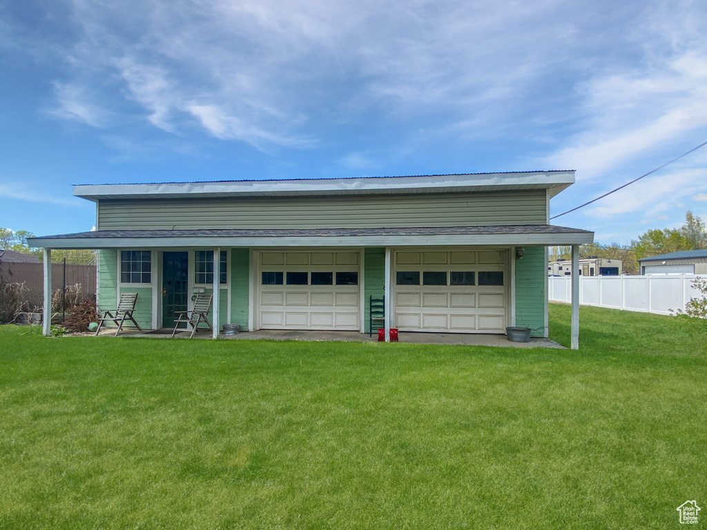Exterior space featuring a garage