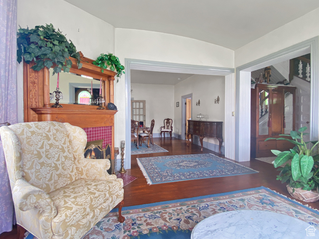 Living area with wood finished floors