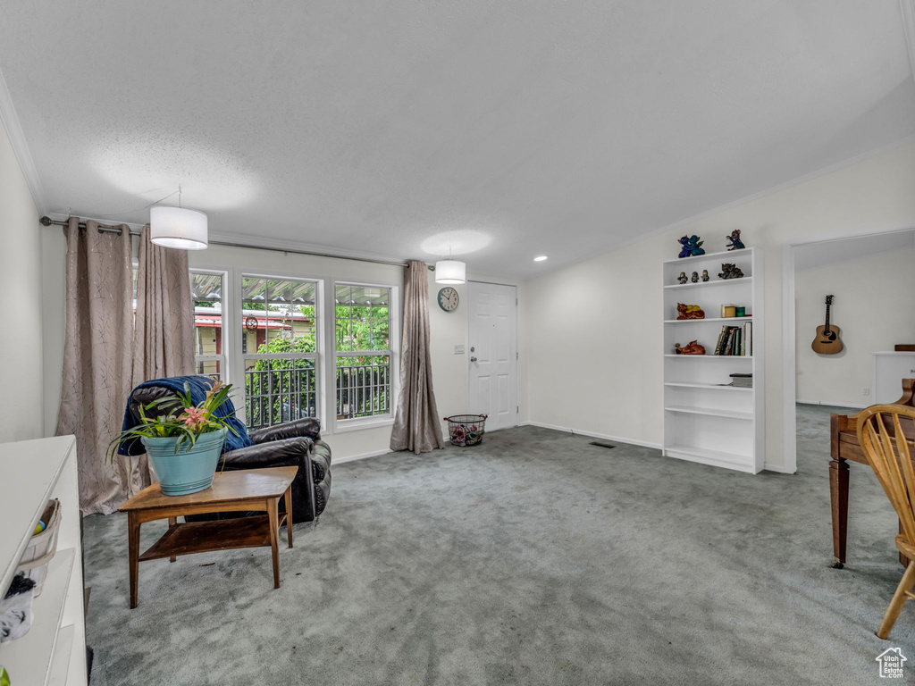 Sitting room featuring carpet floors and baseboards