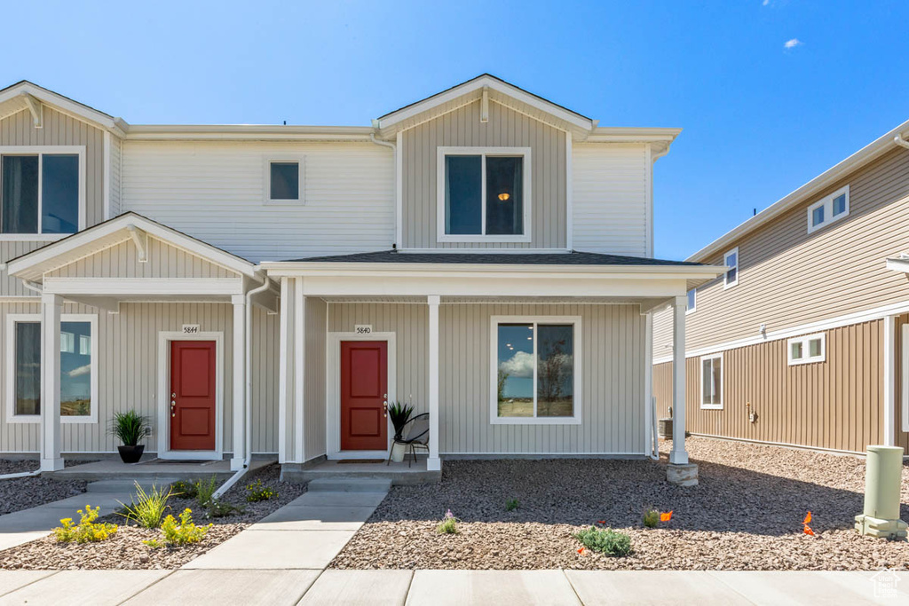 View of front of property featuring covered porch