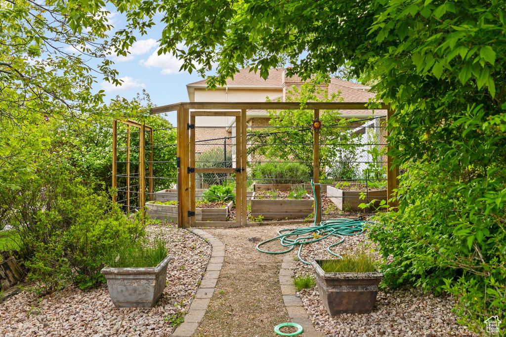 Exterior space featuring a vegetable garden