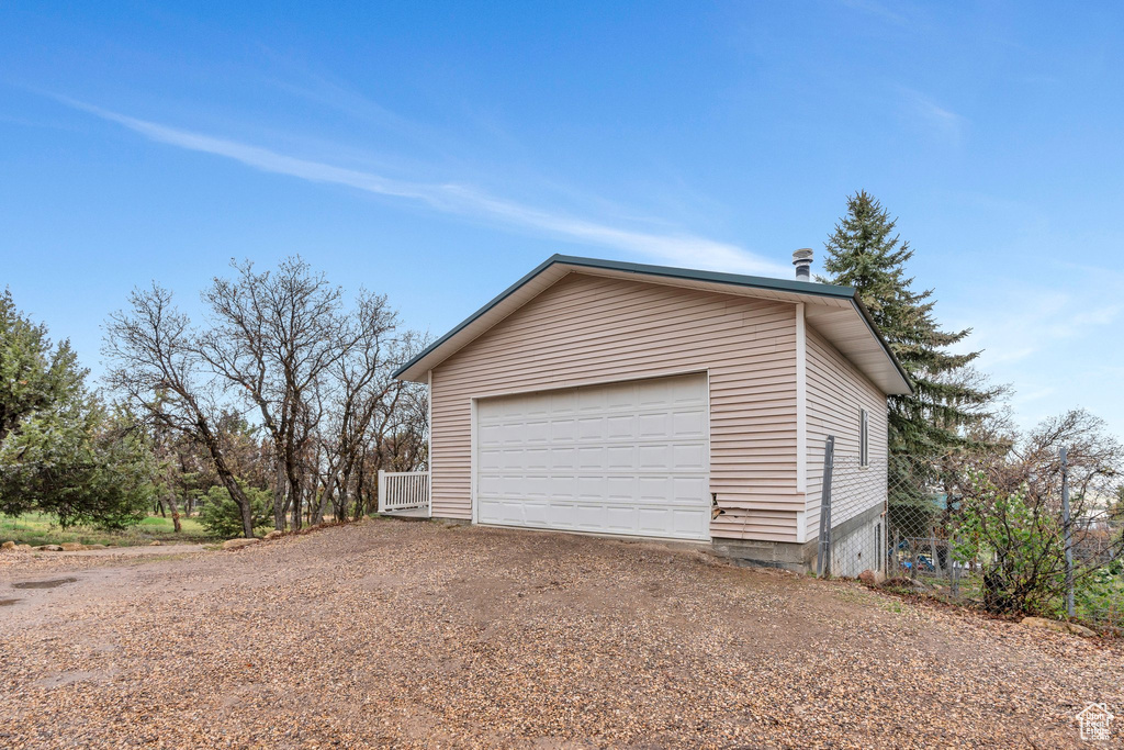 View of detached garage