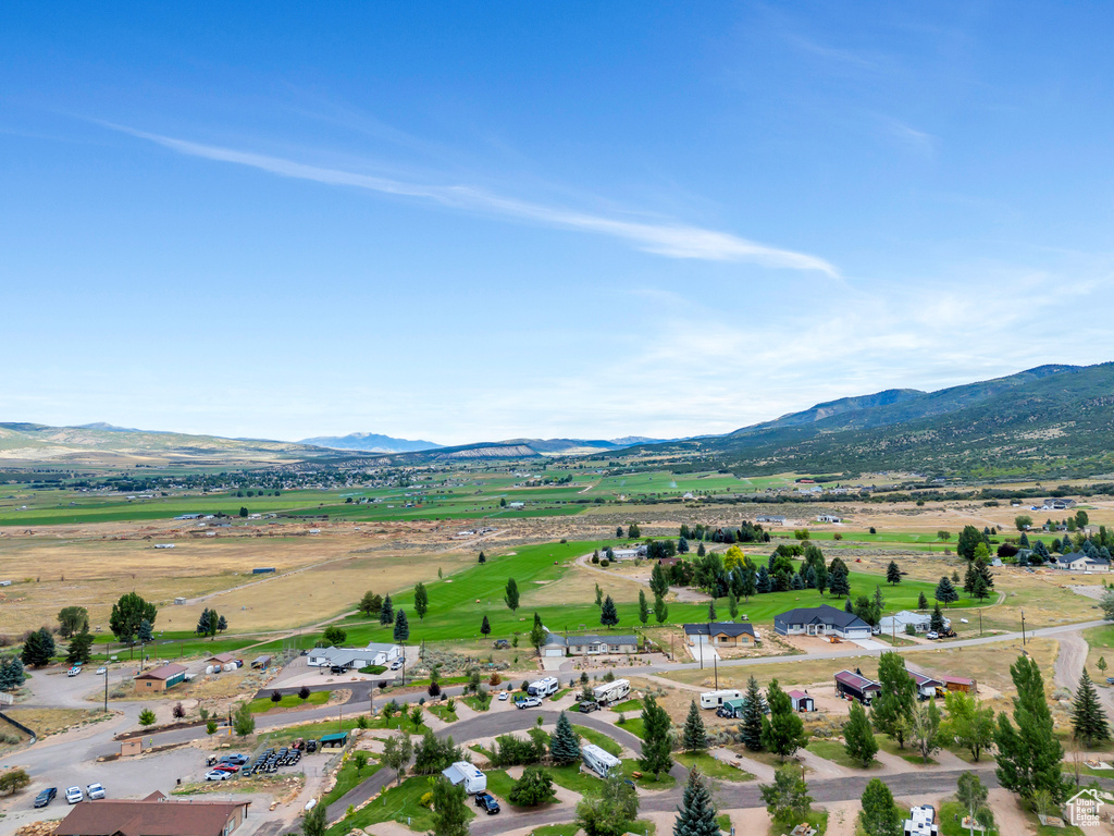 Drone / aerial view of a mountainous background