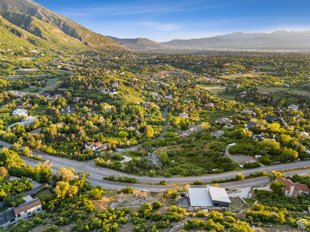 Aerial view of a mountain backdrop