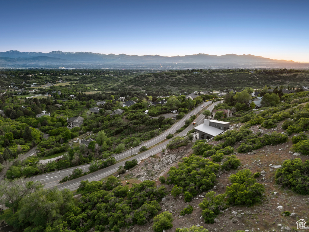 Drone / aerial view of a mountainous background