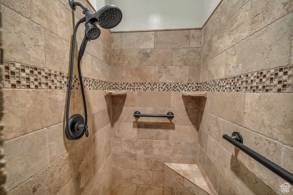 Detailed view of a tile shower
