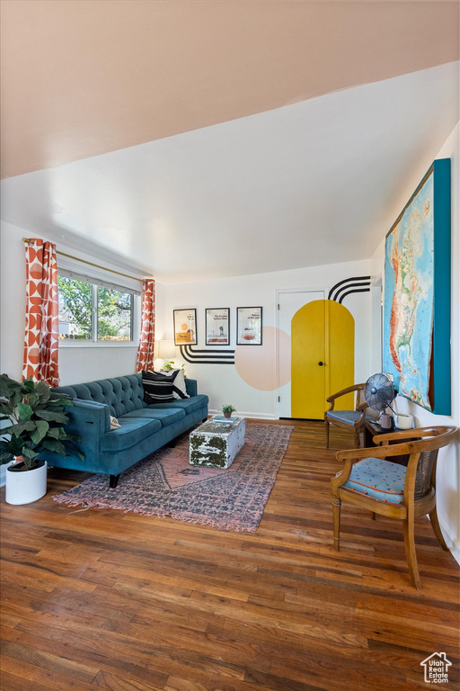 Living area with wood finished floors