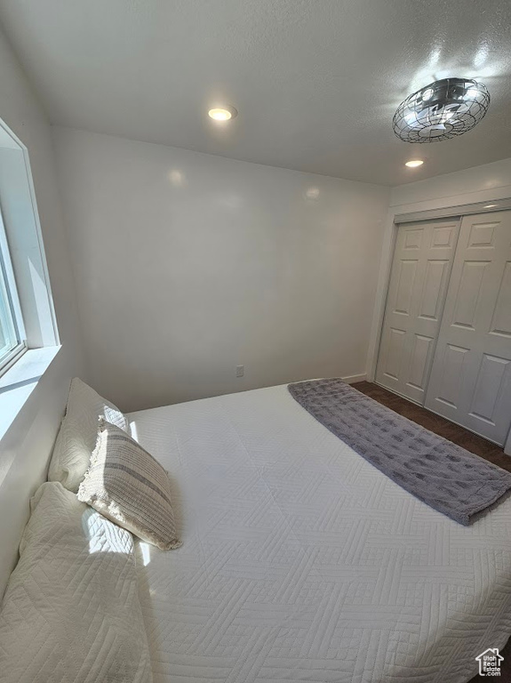 Bedroom featuring recessed lighting and a closet