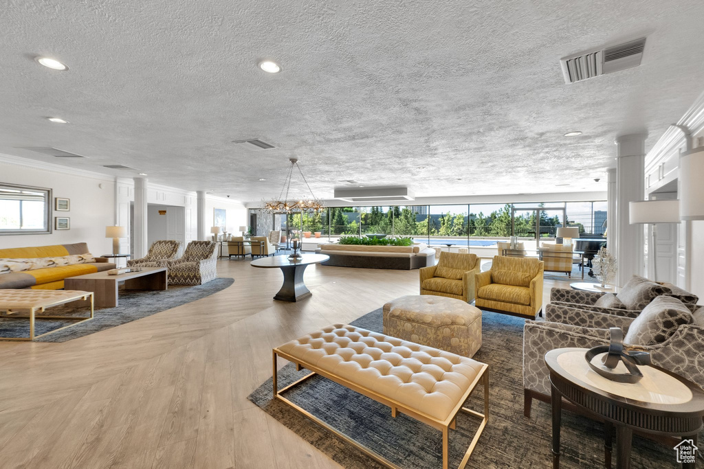 Lobby featuring a textured ceiling and recessed lighting