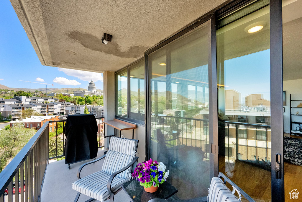 Balcony with a view of city