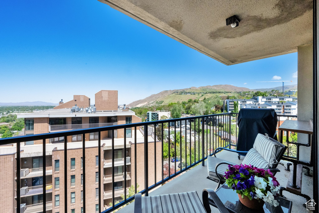 Balcony with a mountain view