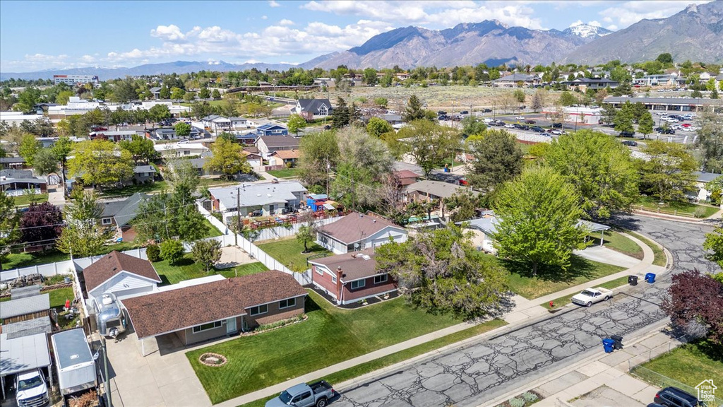 Aerial perspective of suburban area with mountains