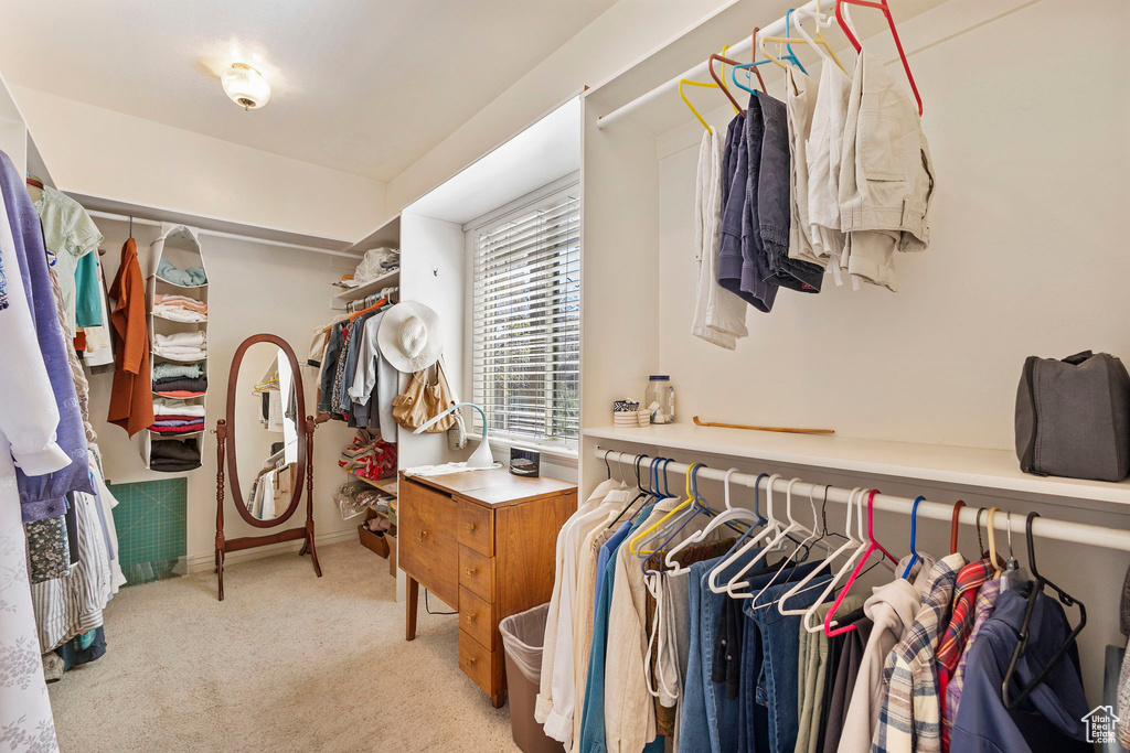 Spacious closet with carpet floors