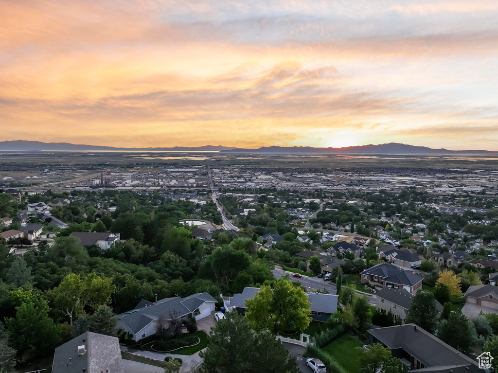 Aerial view at dusk of a mountain view