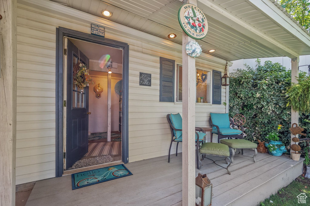 Wooden terrace with covered porch
