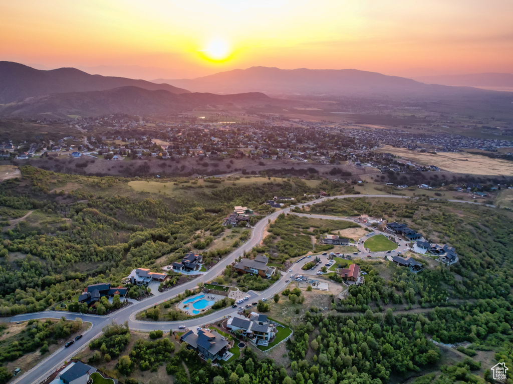 Aerial view at dusk of a mountain view