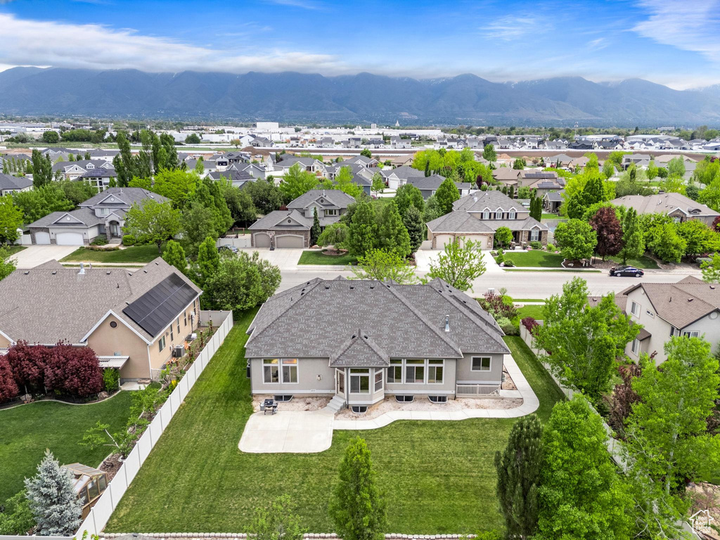Aerial perspective of suburban area with mountains