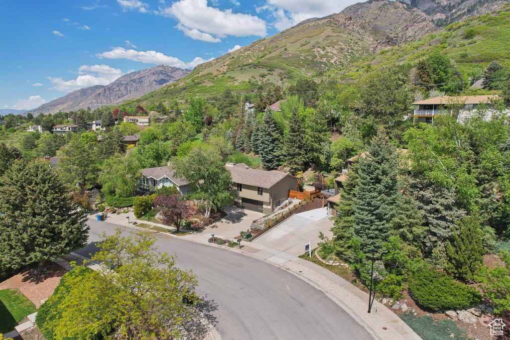 Drone / aerial view of a mountain backdrop