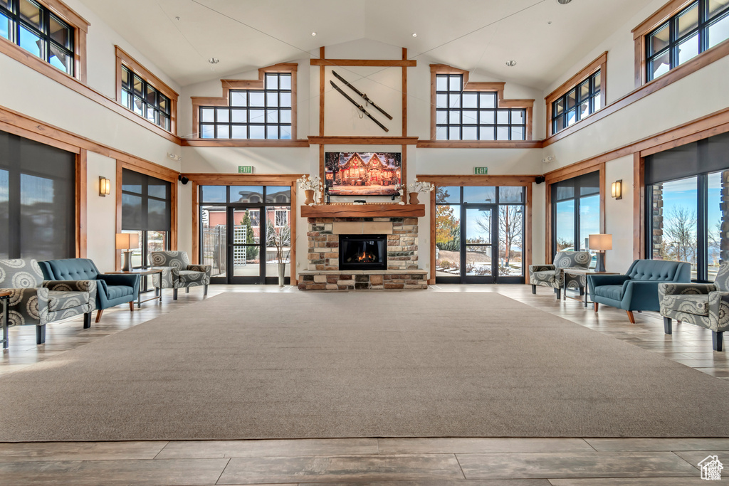 Lobby with high vaulted ceiling