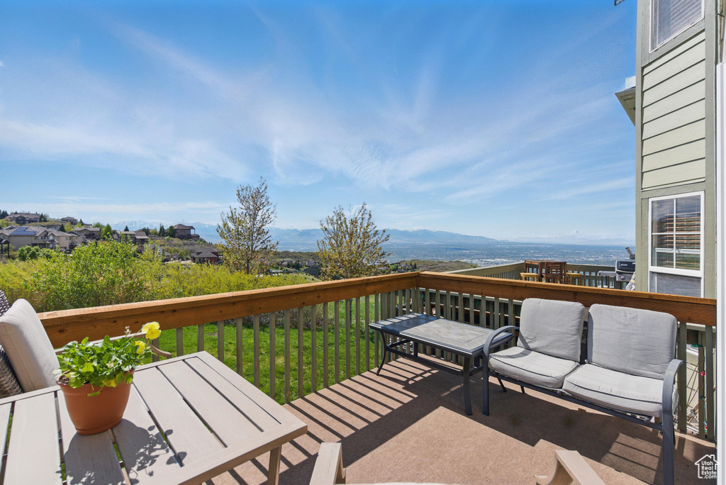 Deck featuring a mountain view