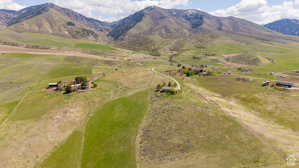 Drone / aerial view of a mountain backdrop