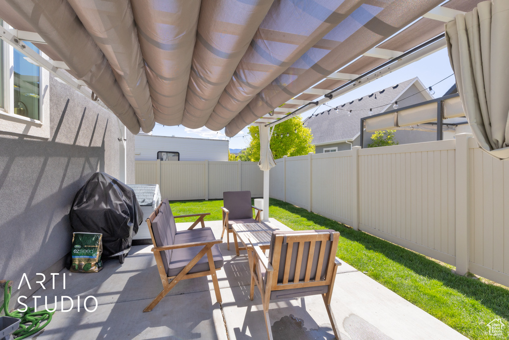 View of patio featuring a fenced backyard