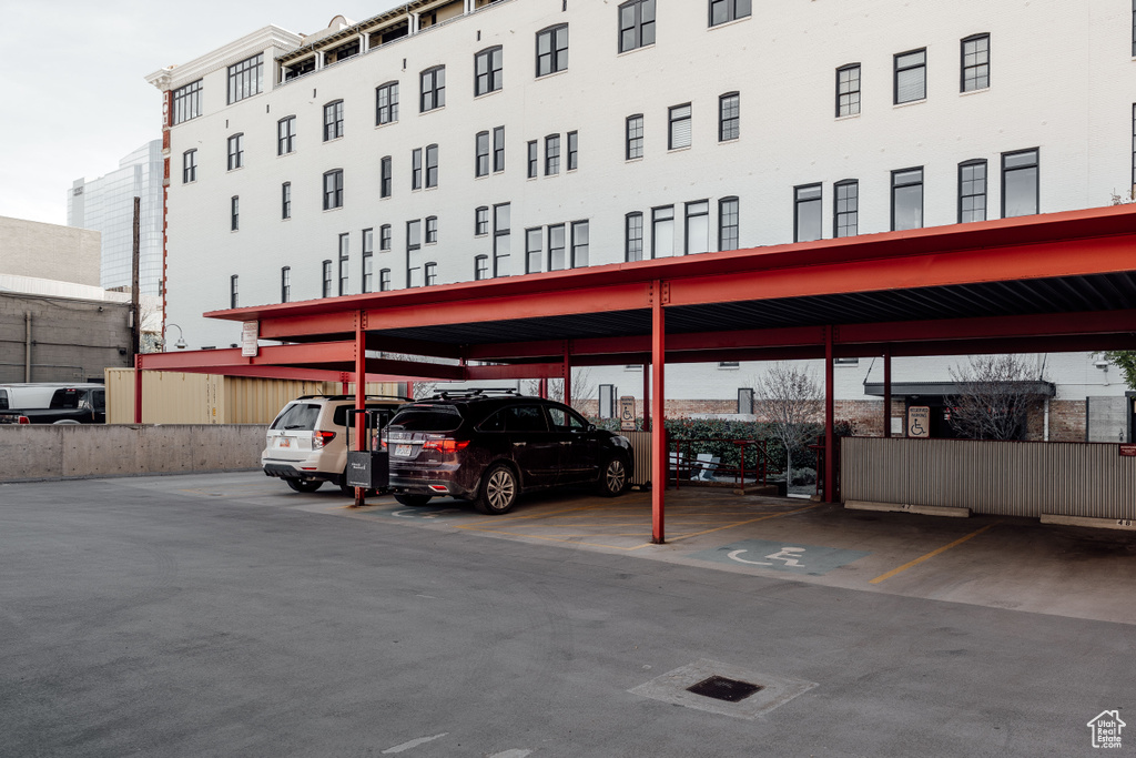 View of covered parking lot