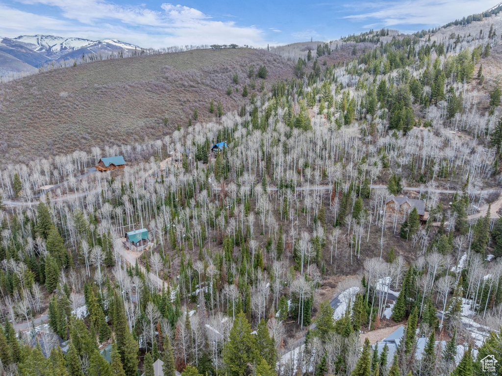 Aerial view of property's location featuring mountains