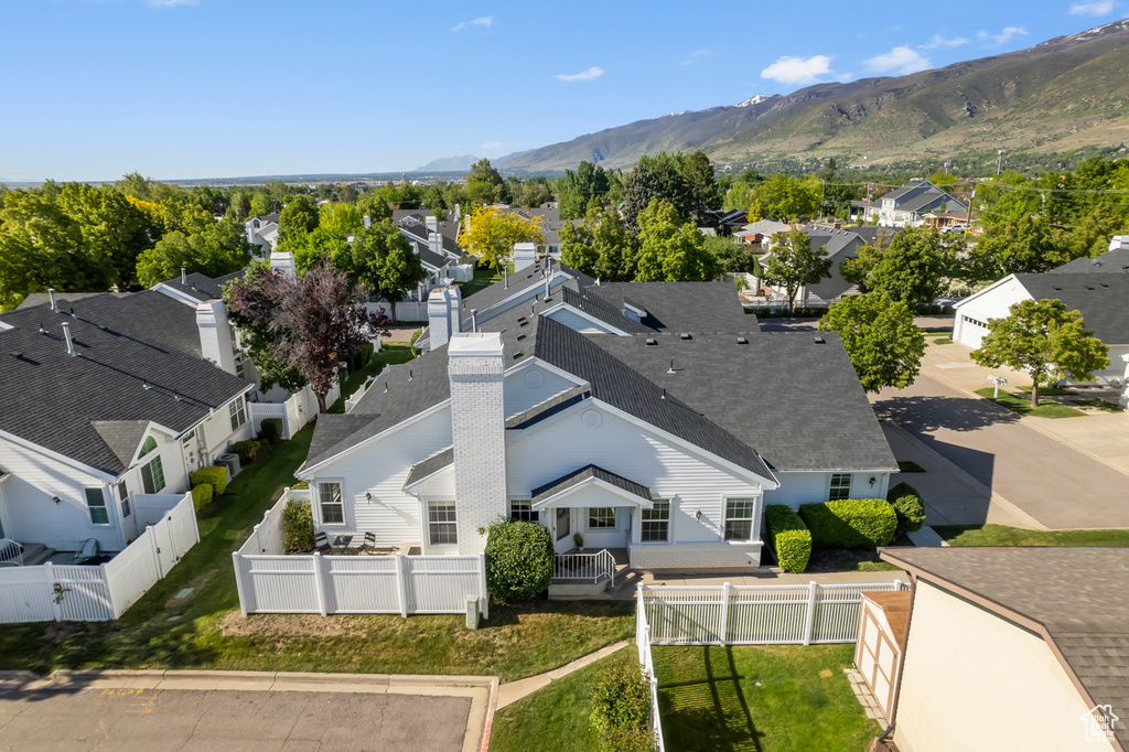 Aerial perspective of suburban area featuring mountains