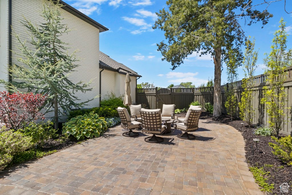 View of patio featuring a fenced backyard