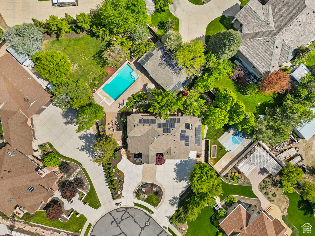 Drone / aerial view of a pool area