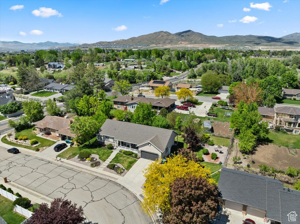 Aerial perspective of suburban area featuring mountains