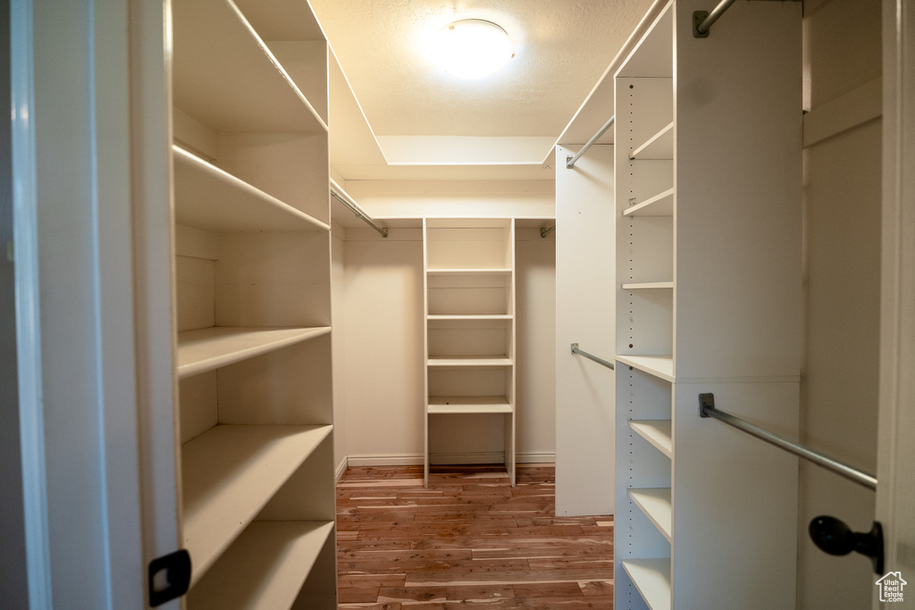 Spacious closet with dark wood-type flooring