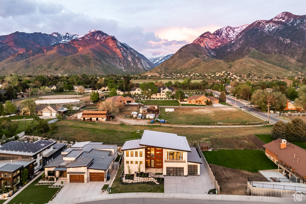 Aerial view of a mountain backdrop