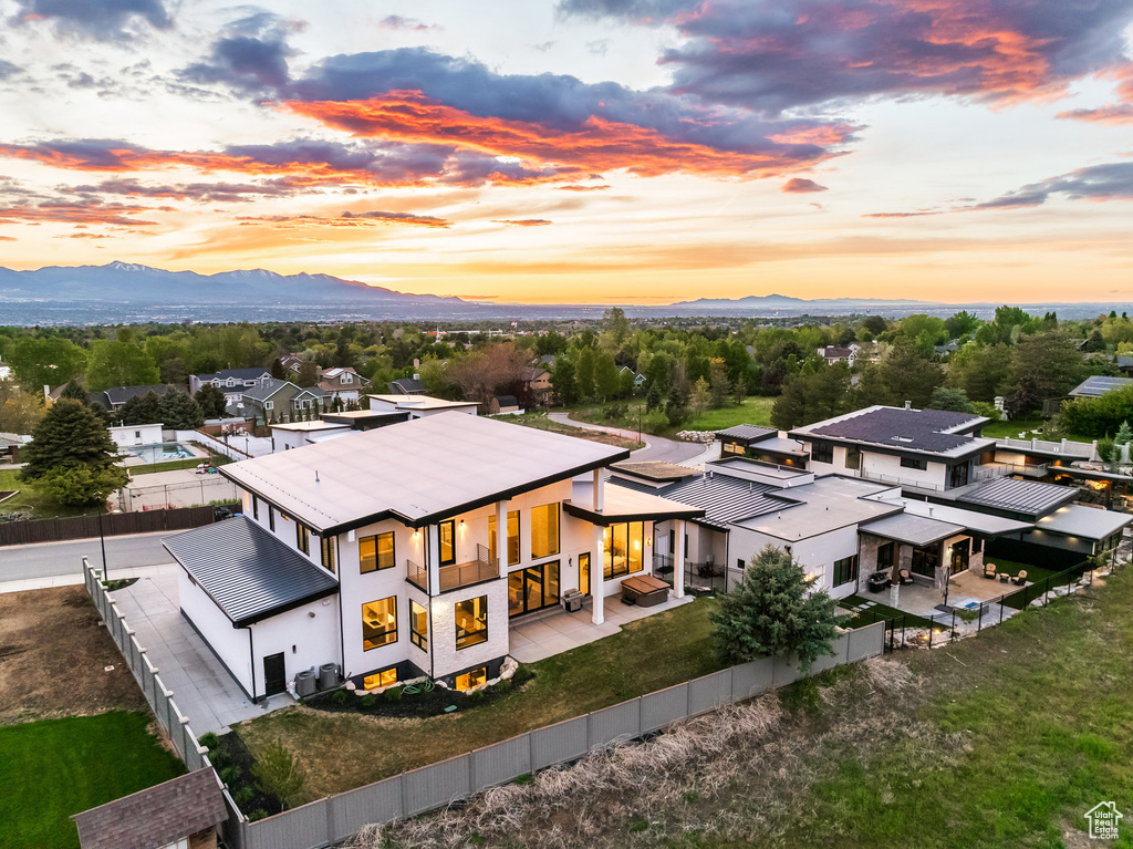 Aerial perspective of suburban area featuring mountains