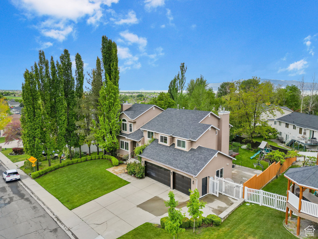 Aerial perspective of suburban area
