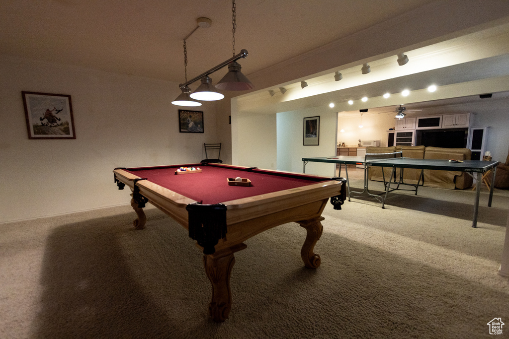 Playroom featuring carpet flooring and billiards table