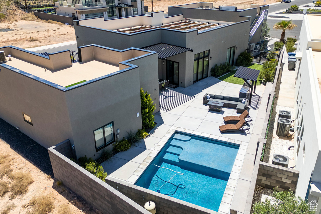 Aerial view of a pool