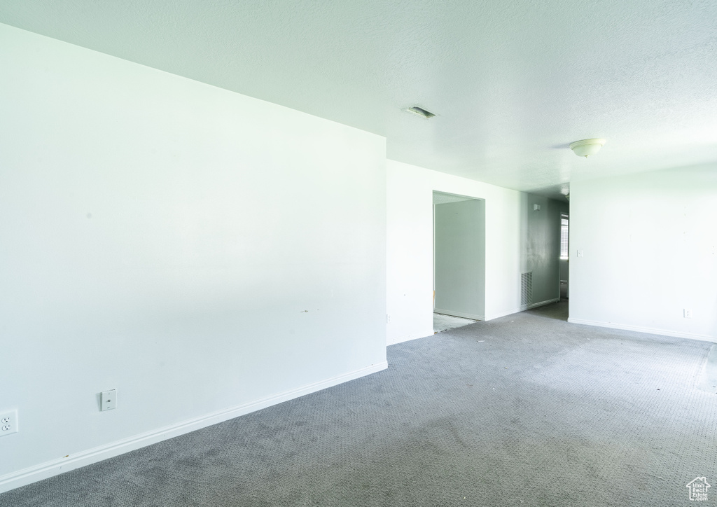 Carpeted spare room with baseboards and a textured ceiling