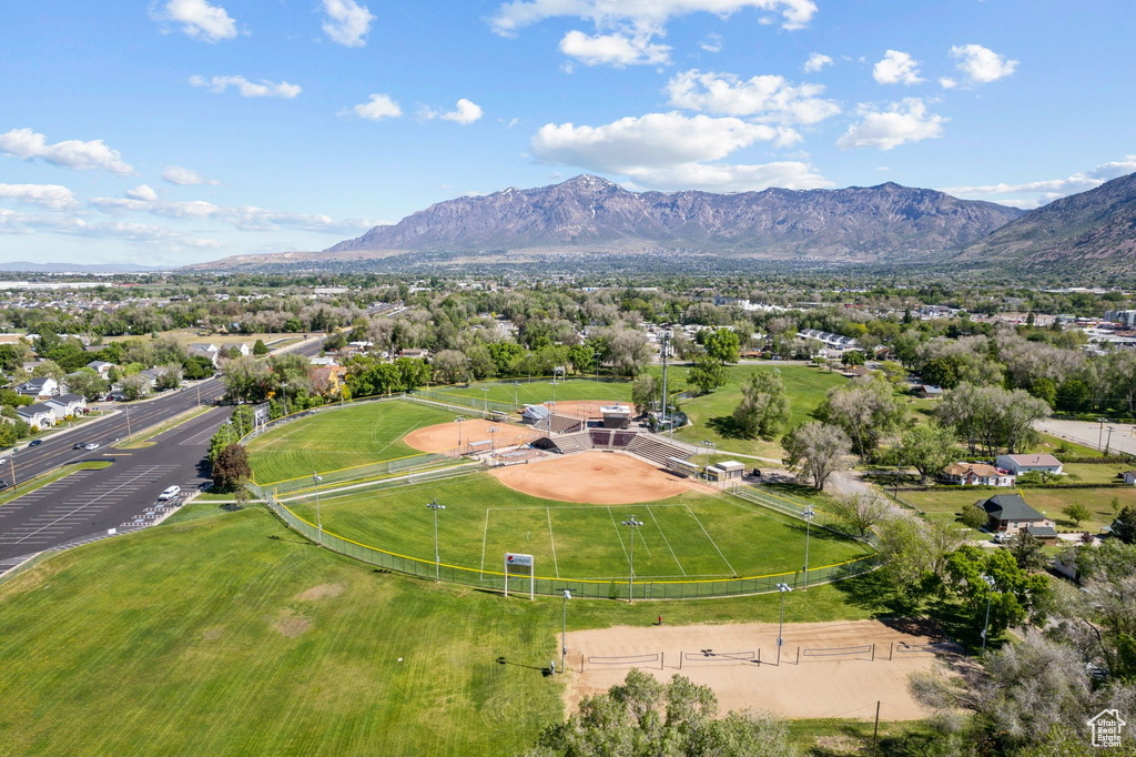 Drone / aerial view of a mountainous background