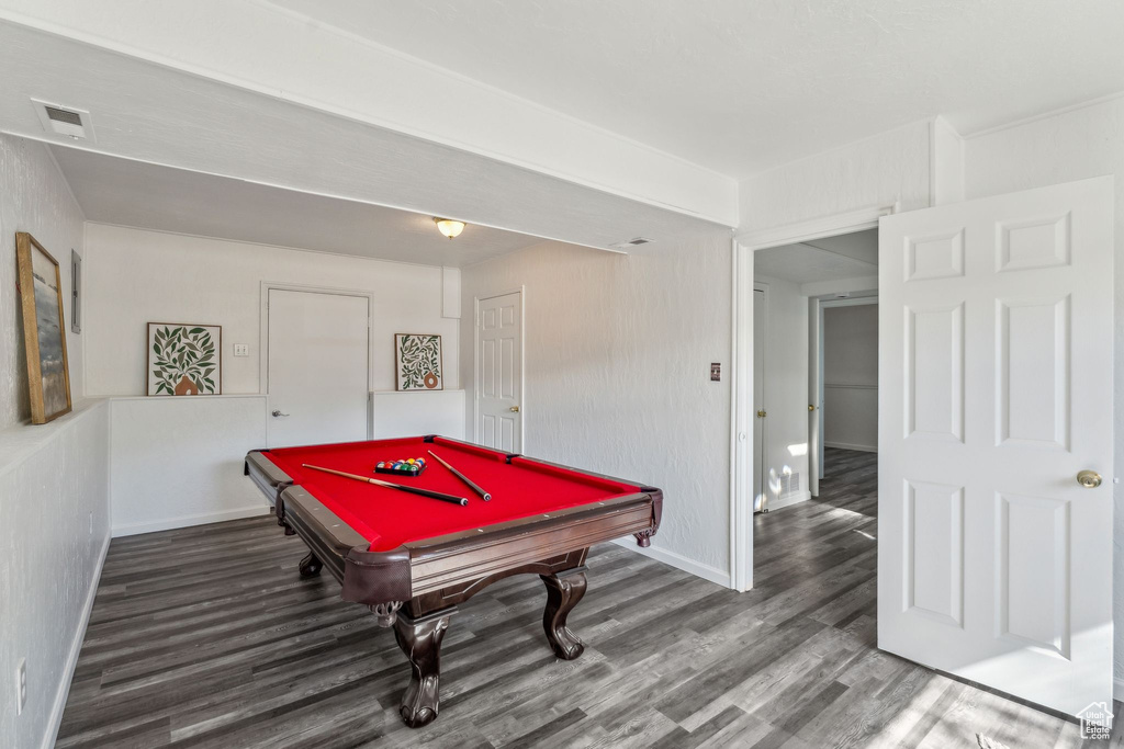 Game room featuring wood finished floors, billiards, and baseboards