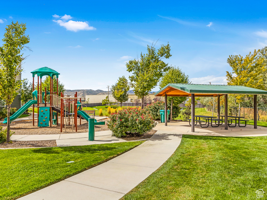 Communal playground featuring a gazebo